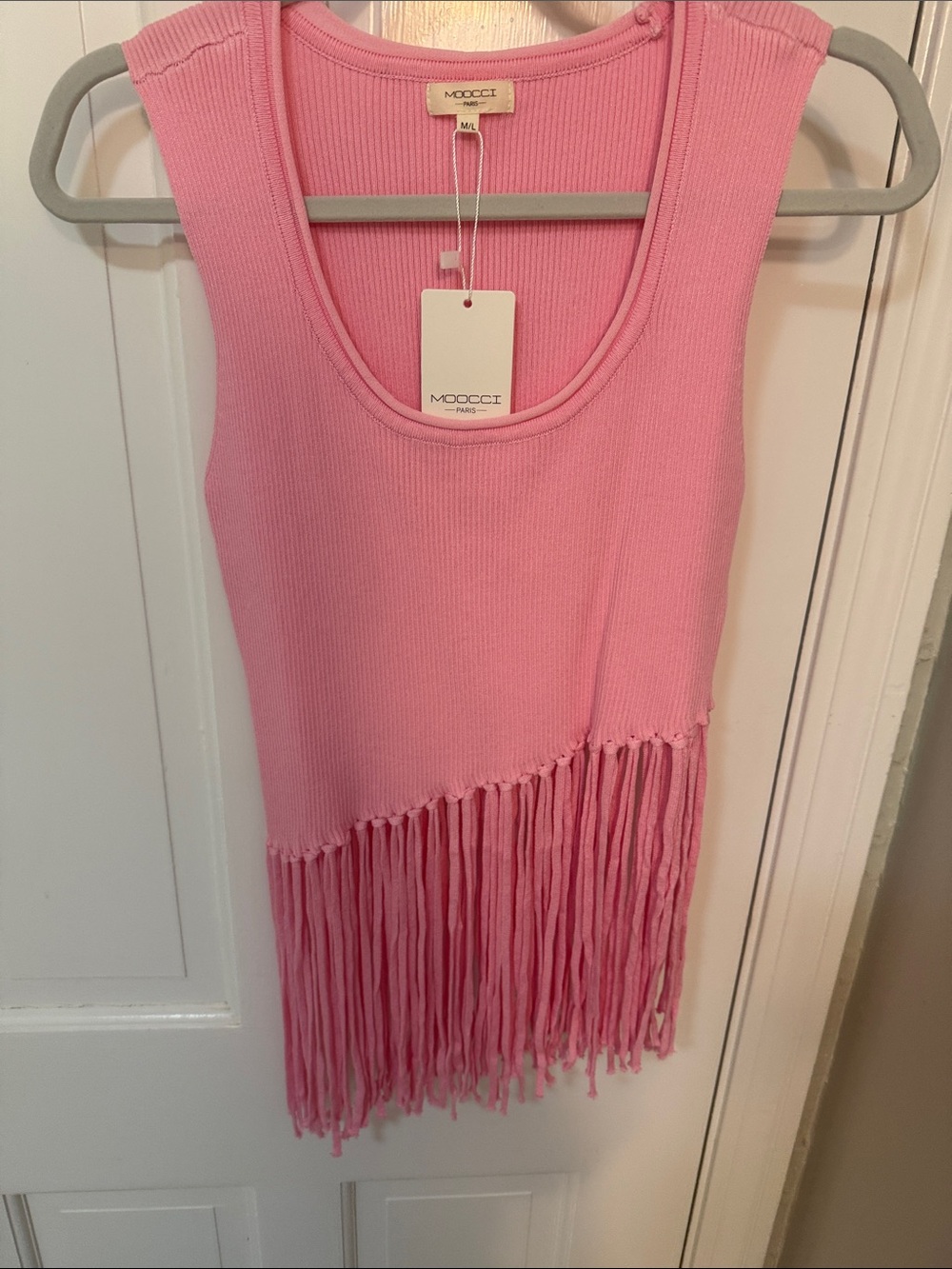 Made in France Pink Ribbed Fringe Tank Top